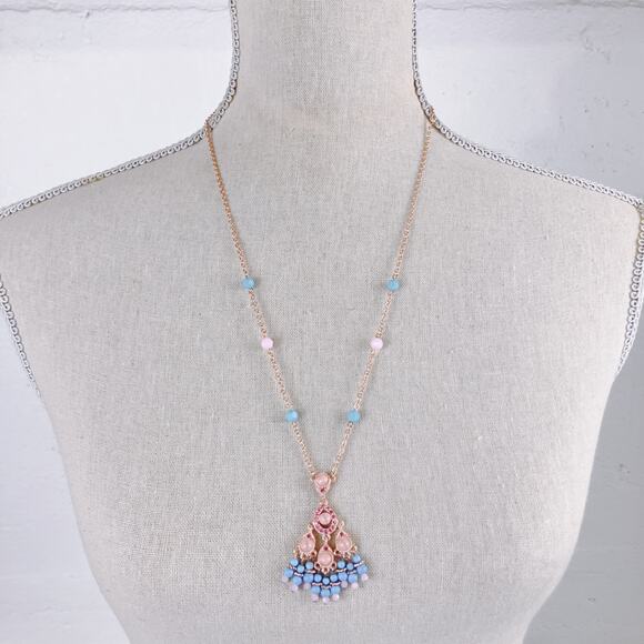 VTG Signed Joan Rivers Chandelier Pendant Necklace Howlite Gemstone Glass Beads - Picture 5 of 12